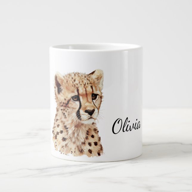 Caneca De Café Grande Cheetah Face Personalizada (Frente)