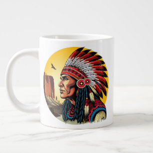 Caneca De Café Grande Chefe Americano Nativo na paisagem selvagem Sunset