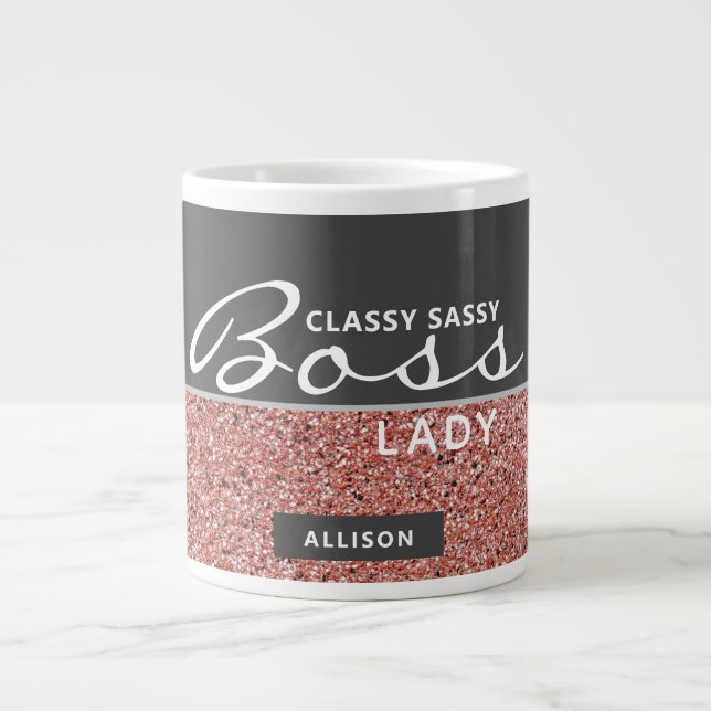 Caneca De Café Grande Chefe Engraçado Senhora Rosa, Dourada Coloração Co (Frente)