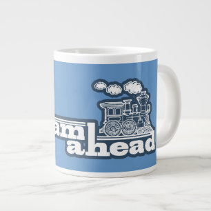 Caneca De Café Grande cheio azul a vapor à frente do trem jumbo special