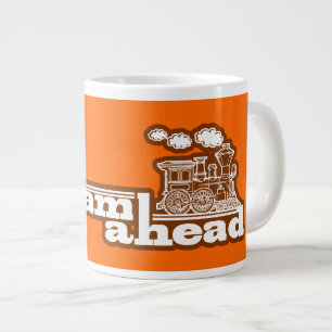 Caneca De Café Grande cheio de laranja a vapor à frente do trem jumbo s