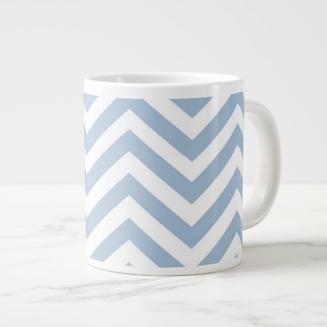 Caneca De Café Grande Chevron Azul Azul Claro Texturizado (Frente Esquerda)