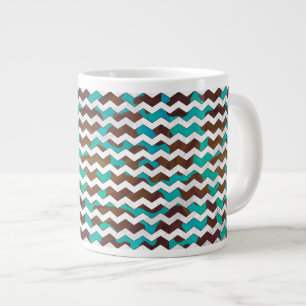 Caneca De Café Grande Chevron Cow Brown e Teal Impressão