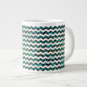 Caneca De Café Grande Chevron Leopard Brown e Teal Impressão