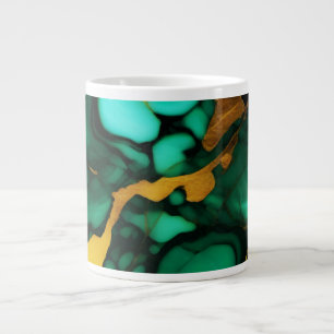 Caneca De Café Grande Chic Elegante verde escuro ouro amarelo Faux Marbl