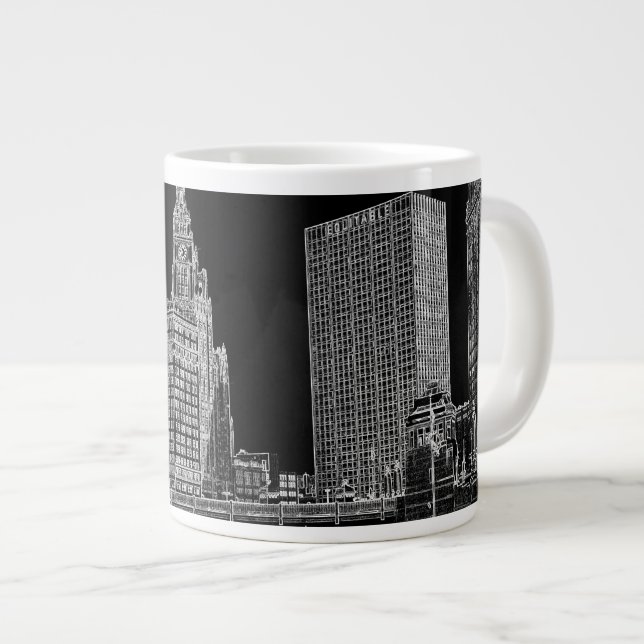 Caneca De Café Grande Chicago River 1967 Wrigley Building Sun Times Bldg (Frente Esquerda)