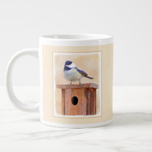 Caneca De Café Grande Chickadee on Birdhouse Painting Original Bird Art