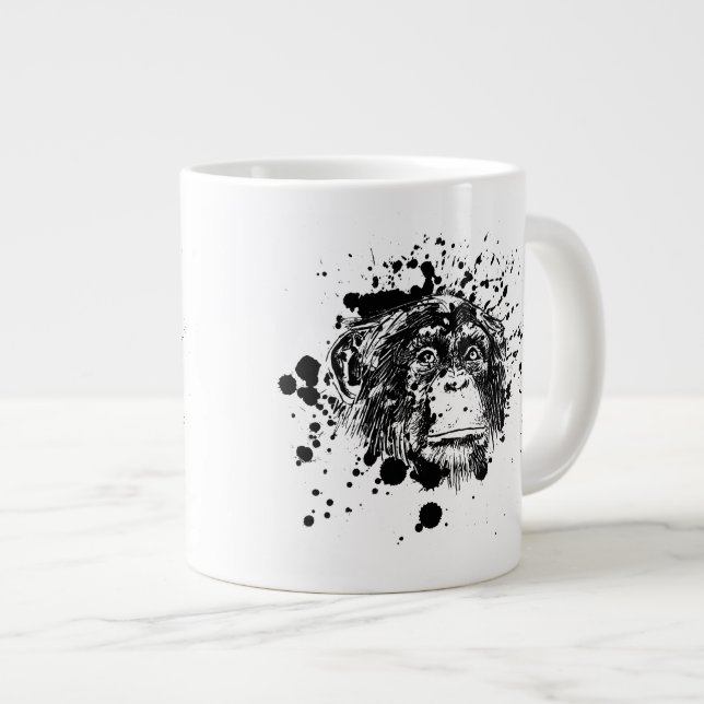 Caneca De Café Grande Chimpanzé em Preto (Frente Esquerda)