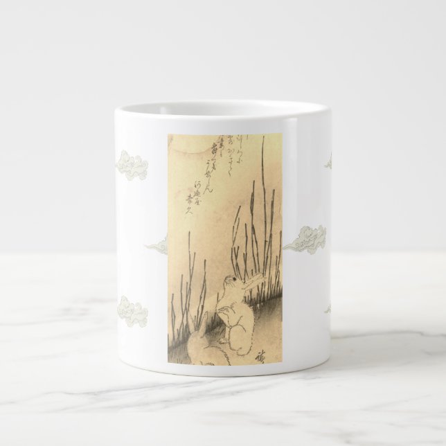 Caneca De Café Grande China Óssea, 2 BUNNIAS E UMA LUA COM NUVENS (Frente)