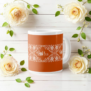 Caneca De Café Grande Chique Romântico queimou laranja Sra. Wedding Mug