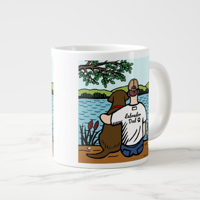 Caneca De Café Grande Chocolate Labrador e Pai Lake View (Frente Esquerda)