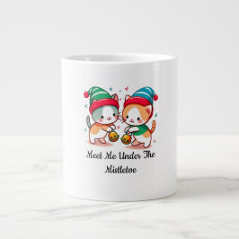 Caneca De Café Grande Christmas Cute Cat Meet Me Under The MistleToe