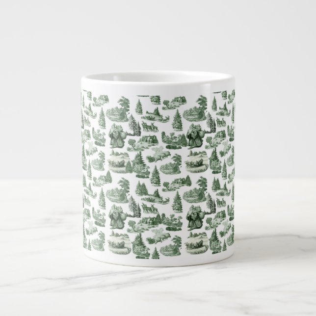 Caneca De Café Grande Christmas Village Themed Green Toile Design (Frente)