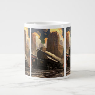 Caneca De Café Grande Cidade Antiga, Trem Duplex T1 em Trilhos de Trem