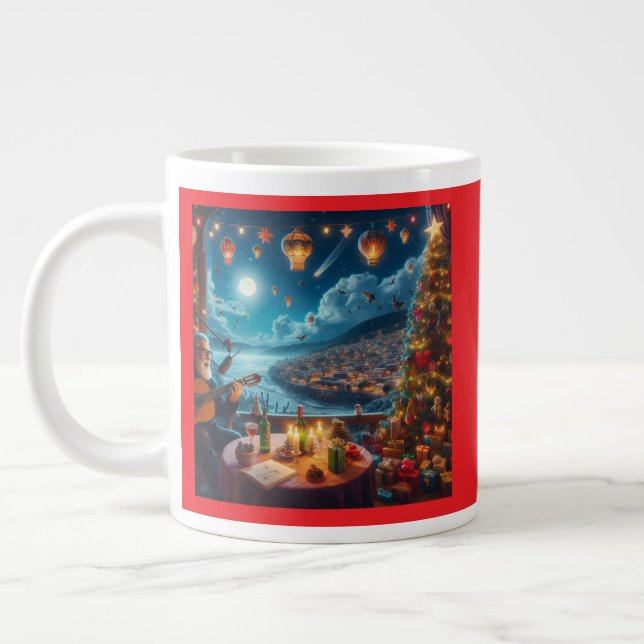 Caneca De Café Grande Cidade Costeira do Acionista Festivo Feliz Navidad (Esquerda)