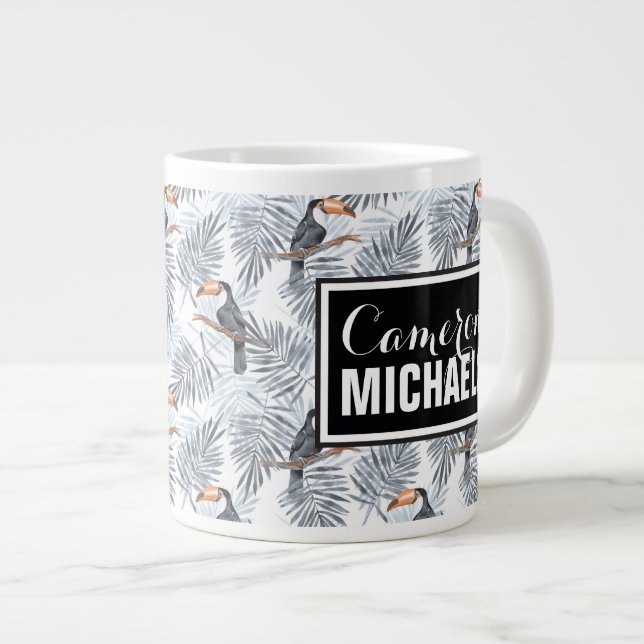 Caneca De Café Grande Cinza| Adicione Seu Nome (Frente Esquerda)