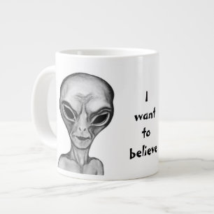 Caneca De Café Grande Cinza Alienígena, quero acreditar