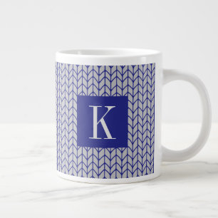 Caneca De Café Grande CINZA AZUL KNIT Grande Caneca Branca + Inicial II