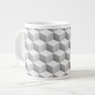 Caneca De Café Grande Cinza Branco Sombreado 3D Cubos