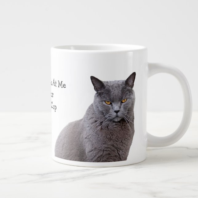 Caneca De Café Grande Cinza Cat Grouchy Coffee Mug (Direita)