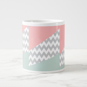 Caneca De Café Grande Cinza Chevron Mint e Coral
