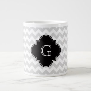 Caneca De Café Grande Cinza Clara Colar Preto Quatrefoil Monograma