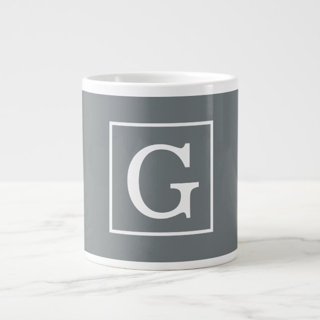 Caneca De Café Grande Cinza de carvão branco com estrutura inicial Monog (Frente)