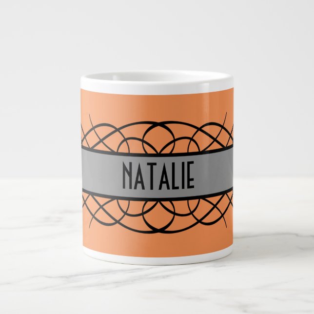 Caneca De Café Grande Cinza Deco Flourish Mug (Frente)