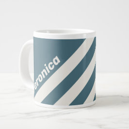 Caneca De Café Grande Cinza Escuro Retro com Três Listras e Nome