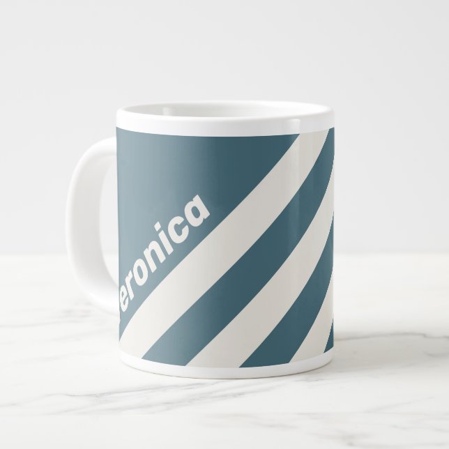 Caneca De Café Grande Cinza Escuro Retro com Três Listras e Nome (Frente Esquerda)