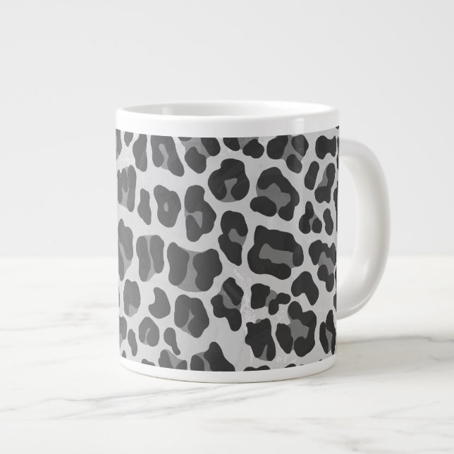 Caneca De Café Grande Cinza-leopardo e Impressão-luz (Frente Esquerda)
