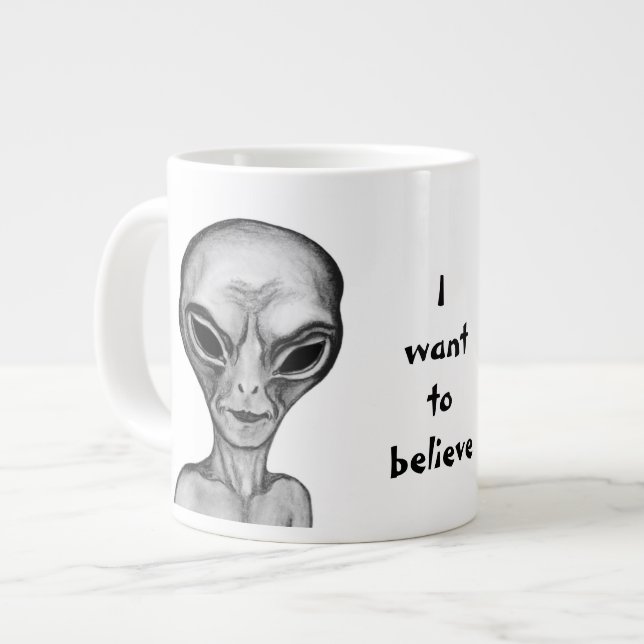 Caneca De Café Grande Cinza, quero acreditar (Frente Esquerda)
