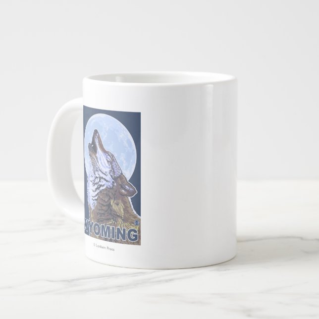 Caneca De Café Grande Cinza Wolf Howling (Frente Esquerda)