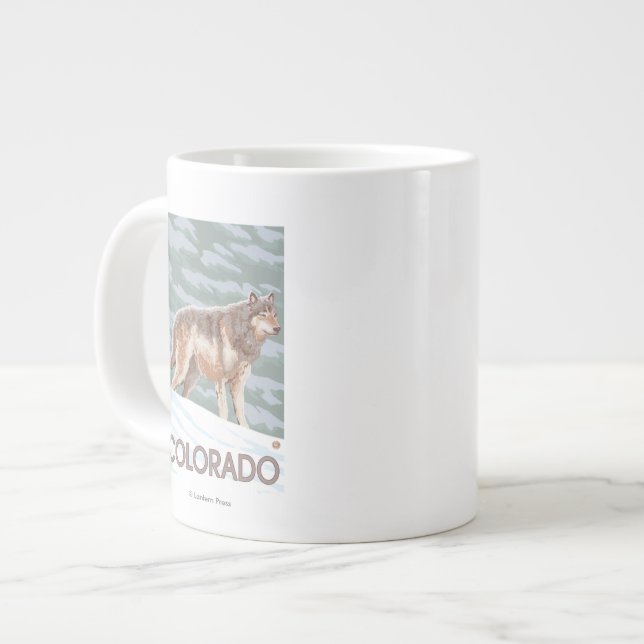 Caneca De Café Grande Cinza Wolf Standing Colorado (Frente Esquerda)