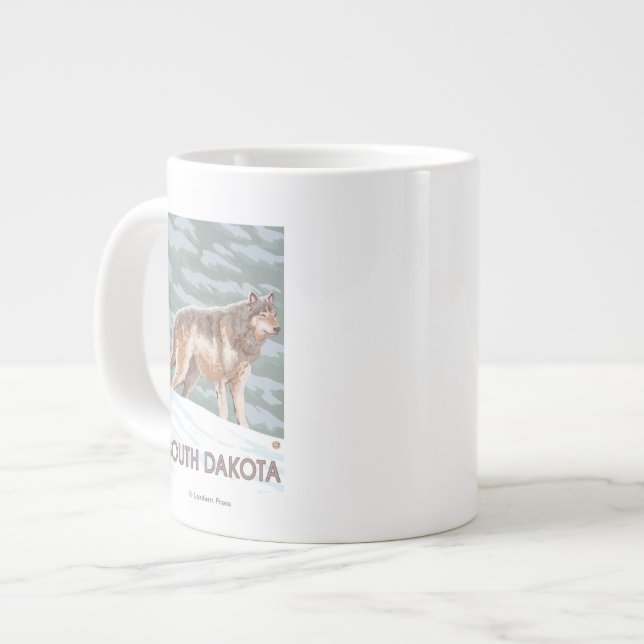 Caneca De Café Grande Cinza Wolf Standing Dakota do Sul (Frente Esquerda)