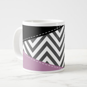 Caneca De Café Grande Cinza Zigzag, Cinza Chevron, Zigzag Patterno, Roxo