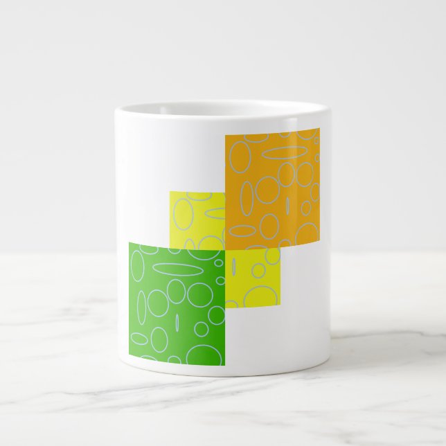 Caneca De Café Grande Círculos Cor de laranja Amarelo Verde (Frente)
