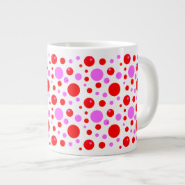 Caneca De Café Grande Círculos e Bolinhas rosa e vermelha
