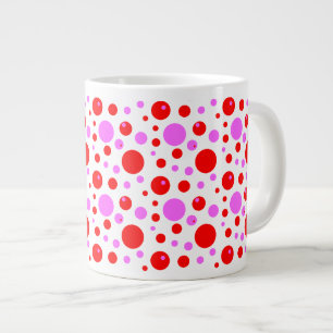 Caneca De Café Grande Círculos e Bolinhas rosa e vermelha