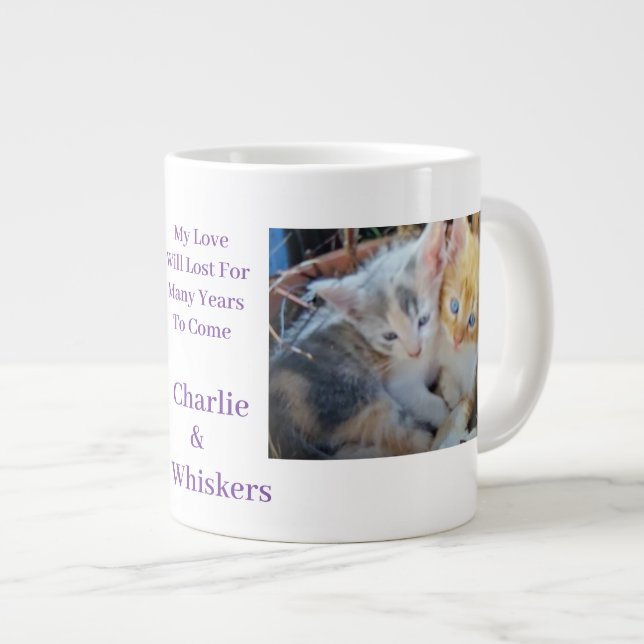 Caneca De Café Grande Citação de Foto de Gatinhos (Frente Esquerda)