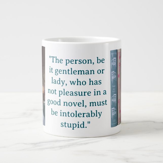 Caneca De Café Grande Citação de Romance de Jane Austen (azul) (Frente)