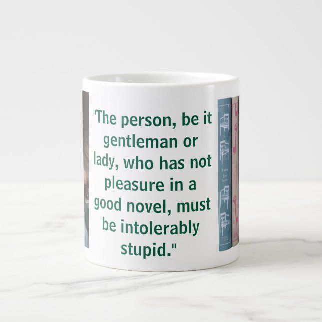 Caneca De Café Grande Citação de Romance de Jane Austen (verde) (Frente)