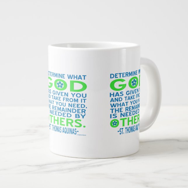 Caneca De Café Grande Citação de Sto. Tomás de Aquino em Azul e Verde (Frente Esquerda)