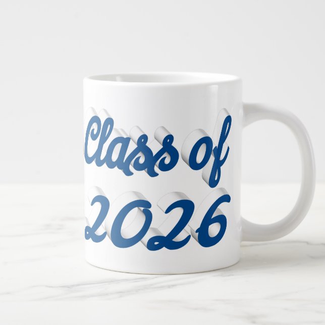 Caneca De Café Grande Class of 2026 blue script graduation (Direita)