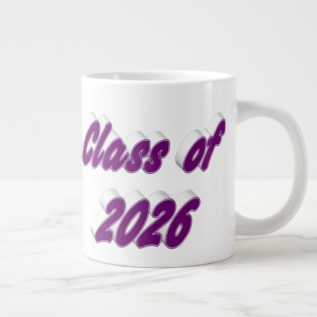 Caneca De Café Grande Class of 2026 purple typography graduation (Direita)