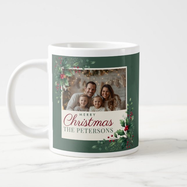 Caneca De Café Grande Classic Green Botanical Photo Christmas Mug (Esquerda)