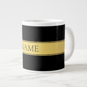 Caneca De Café Grande Clássica Faixa de Ouro Falso & Fundo Preto ou DIY
