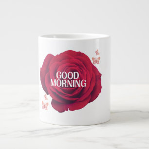 Caneca De Café Grande Clássica Rosa Carmesim "Bom Dia" Comemorativa