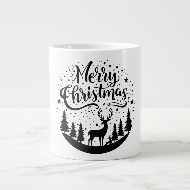Caneca De Café Grande Clássico, Feliz Vestido de Natal e Design de Árvor (Frente)