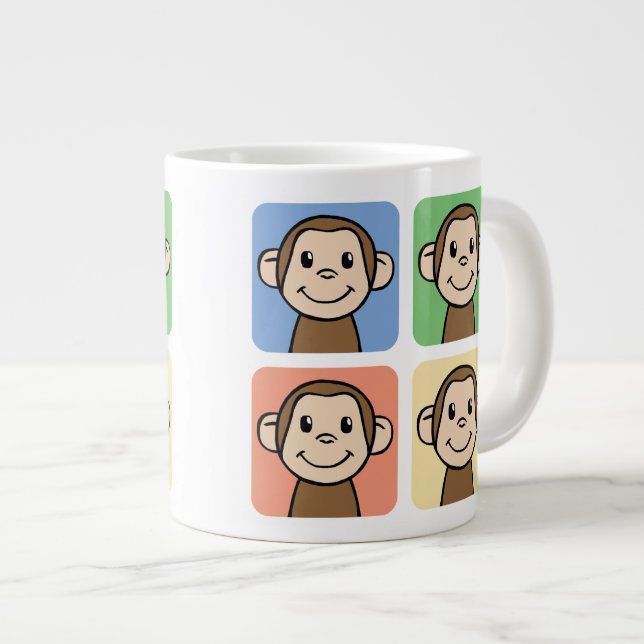 Caneca De Café Grande Clip Art de Desenho Animado com 4 Macacos Felizes (Frente Esquerda)